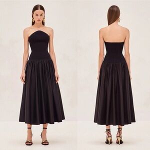 ALEXIS Kamali Strapless Ribbed Knit Drop Waist Midi Dress Black NEW with tags